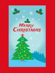 Naklejka premium christmas card with smiling christmas tree and background with snowflakes-01