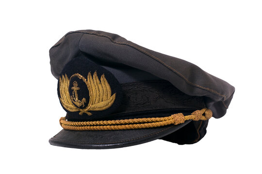 Old Argentine marine captain hat in a white background