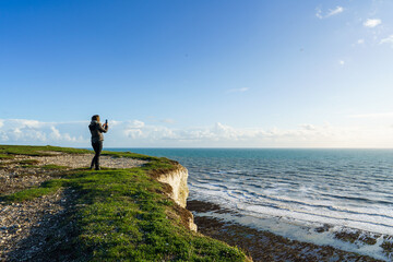 Seven Sisters White Cliffs and Birling Gap Beach by the English Channel in East Sussex, UK