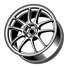 Obraz premium car wheel rim vector silhouette, icon, logo, monochrome, color in black and transparent for conceptual design