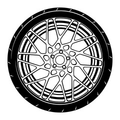 Fototapeta premium car wheel rim vector silhouette, icon, logo, monochrome, color in black and transparent for conceptual design