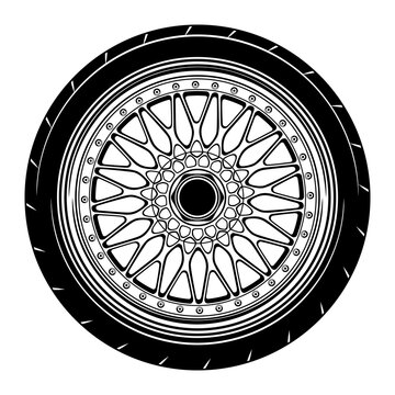recommend clip art: car wheel rim vector silhouette, icon, logo, monochrome, color in black and transparent for conceptual design
