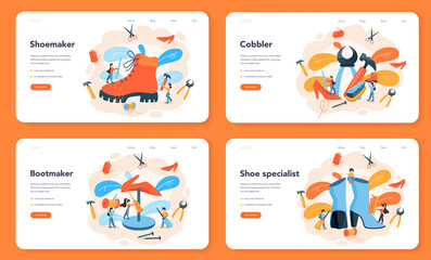 Shoemaker web banner or landing page set. Male and female