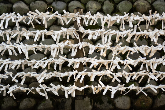 Fushimi Inari Shrine, Kyoto, Japan, Omikuji (Japanese fortune-telling paper strips)