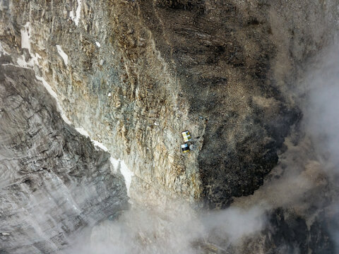 Bier eye view over a high camp lodge on Huayna Potosi mountain, Bolivia