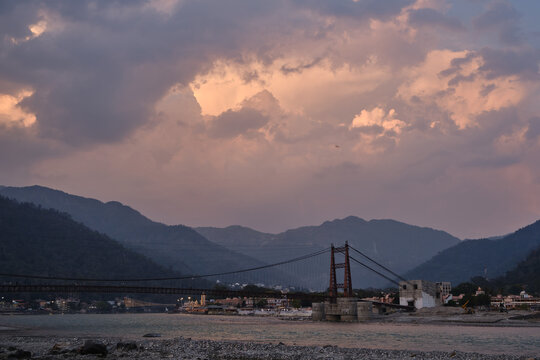 Bridge over the Ganges river in Rishikesh, India