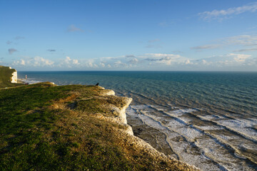 Seven Sisters White Cliffs and Birling Gap Beach by the English Channel in East Sussex, UK
