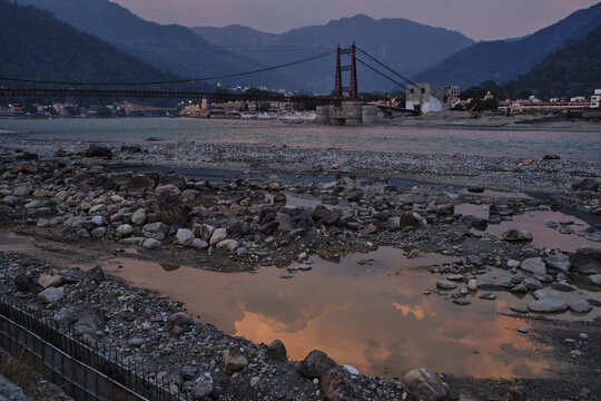 Bridge over the Ganges river in Rishikesh, India