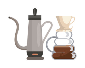 coffee shop teapot make utensil and kettle flat style icon