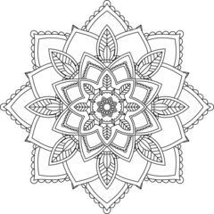 Easy Mandala coloring book simple and basic for beginners, seniors and children. Set of Mehndi flower pattern for Henna drawing and tattoo. Decoration in ethnic oriental, Indian style.