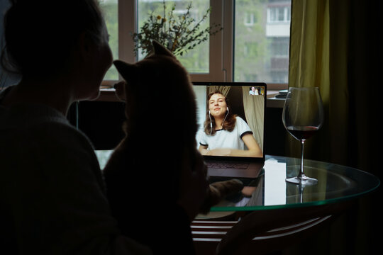 Two women using video call to chat