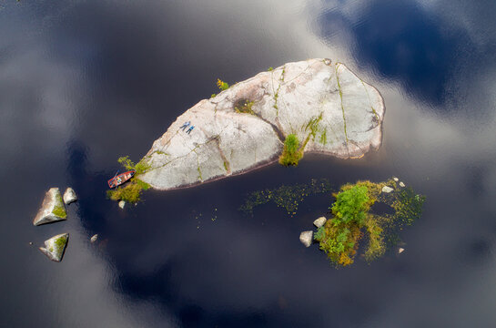 Aerial view of the island in the lake