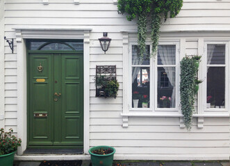 typical home facade entrance door in Norway, Stavanger, scandinavian style