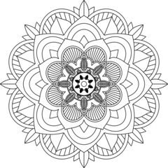 Easy Mandala coloring book simple and basic for beginners, seniors and children. Set of Mehndi flower pattern for Henna drawing and tattoo. Decoration in ethnic oriental, Indian style.