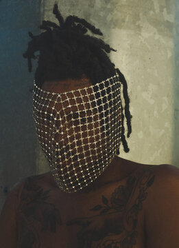 Portrait Of Black Man Wearing Full Face Mask