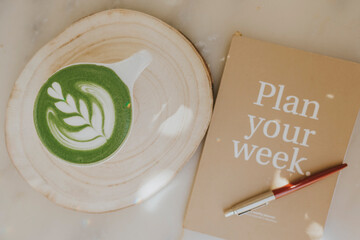 green coffee and book
