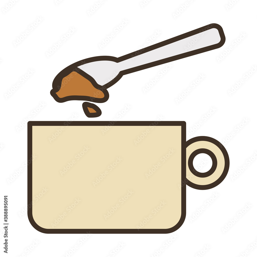 Poster coffee ceramic cup with spoon and sugar fill style icon