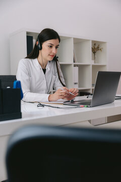 Female doctor having video consultation