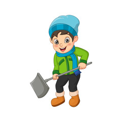 Cute little boy holding a shovel