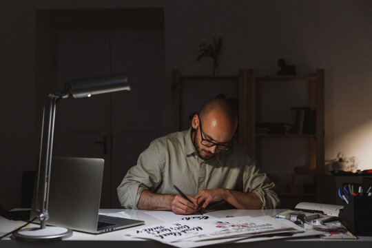 Male engaging lettering