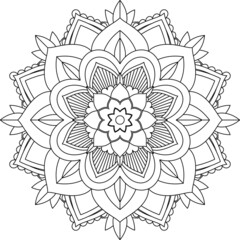 Easy Mandala coloring book simple and basic for beginners, seniors and children. Set of Mehndi flower pattern for Henna drawing and tattoo. Decoration in ethnic oriental, Indian style.