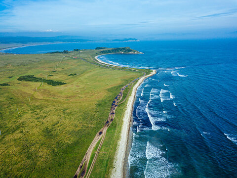 Aerial view of coastline of Krabbe Peninsula