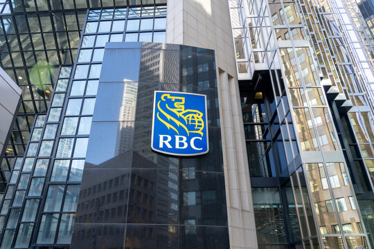 Toronto, Canada - October 28, 2020: RBC (Royal Bank of Canada) sign is seen at their head office in Toronto, Canada. The Royal Bank of Canada is a Canadian multinational financial services company.  