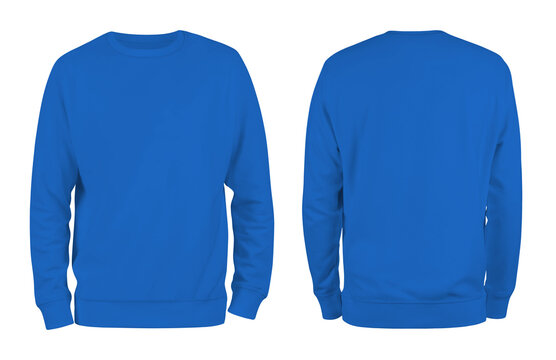 Men's blue blank sweatshirt template,from two sides, natural shape on invisible mannequin, for your design mockup for print, isolated on white background..