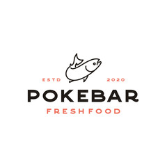 Line Art Salmon Poke Bar Logo design inspiration vector