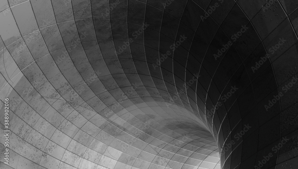 Wall mural abstract modern architecture. gray concrete background. geometric tunnel. 3d rendering.
