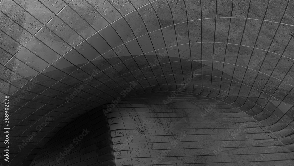 Wall mural abstract modern architecture. gray concrete background. geometric tunnel. 3d rendering.