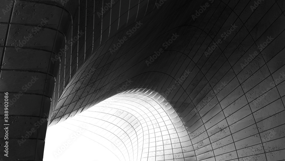 Wall mural abstract modern architecture. gray concrete background. geometric tunnel. 3d rendering.