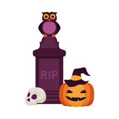 halloween pumpkin with grave and owl