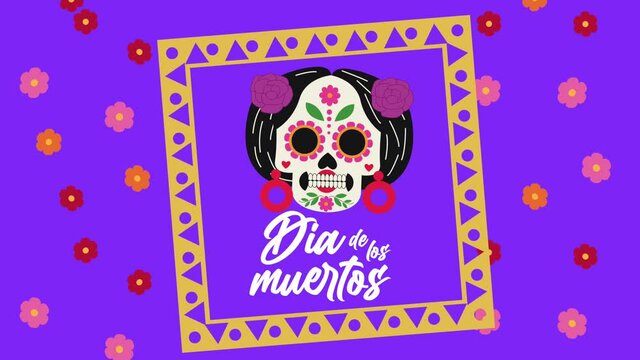 dia de los muertos celebration with katrina skull and flowers frame