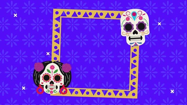 dia de los muertos celebration with skulls couple frame
