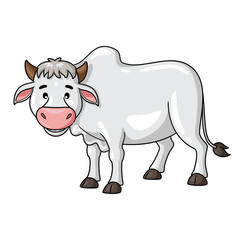Illustration of cute cartoon cow smiling.