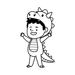 cute little boy dressed as a dinosaur character line style