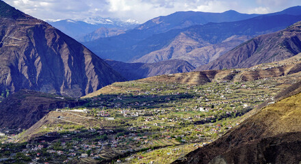 Aerial photo of villages in the mountains
