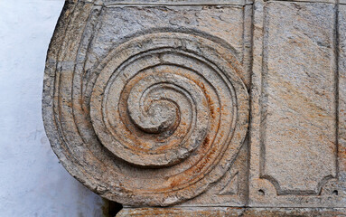 Baroque fountain ornament detail in historical city of Ouro Preto, Brazil