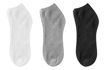 set of short socks white, grey, black isolated on white background, footsteps