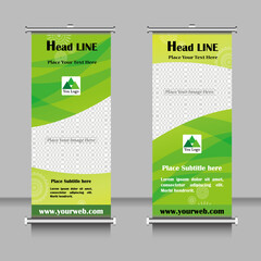 Abstract Geometric green colour Shapes Modern Exhibition Advertising Trend Business Roll Up Banner
 Stand Poster Brochure flat design template creative concept. Presentation.x-stand, x-banner 
