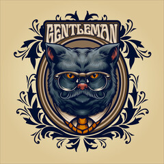 Animal grey cat with Frame ornaments illustraions for your work merchandise clothing line, stickers and poster, greeting cards advertising business company or brands