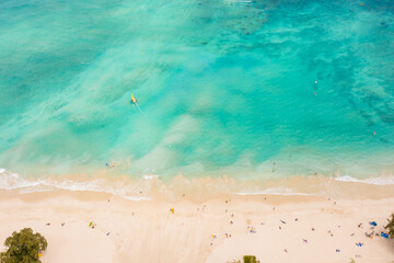 Boat sailing in Kailua Beach. Oahu, Hawaii.