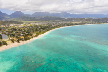 Aerial view of Kailua Beach shore. Oahu, Hawaii.