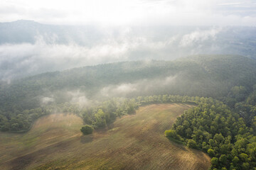 Aerial view of a cloudy morning in Monteleone D'orvieto. Tuscany, Italy.