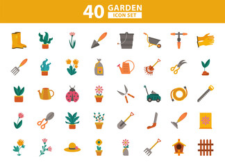 bundle of gardening tools flat style icons