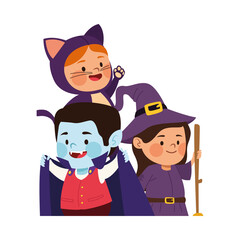 cute little kids dressed as a dracula and witch with cat