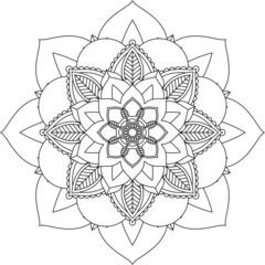 Easy Mandala coloring book simple and basic for beginners, seniors and children. Set of Mehndi flower pattern for Henna drawing and tattoo. Decoration in ethnic oriental, Indian style.
