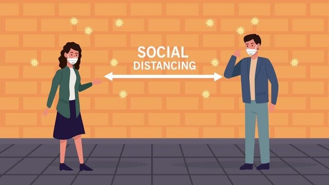 couple wearing medical masks with social distance