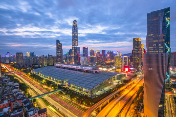 Naklejka na ściany i meble Shenzhen Futian Convention and Exhibition Center city skyline scenery at night